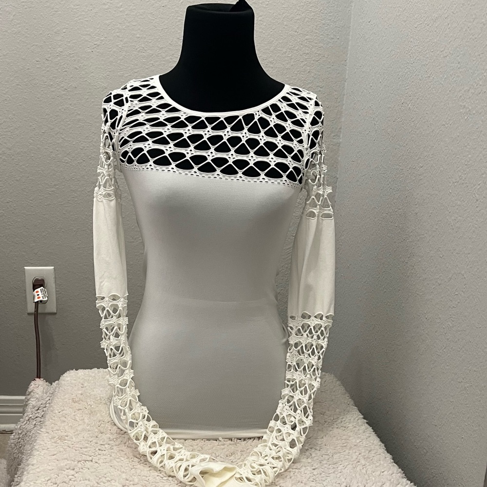 VENUS White Long Sleeve Cutout Shirt XS